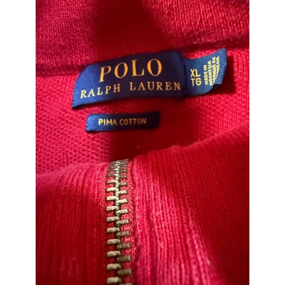 Polo Ralph Lauren Red Pima Cotton Quarter Zip Pullover Sweater Mens XL Pony Logo